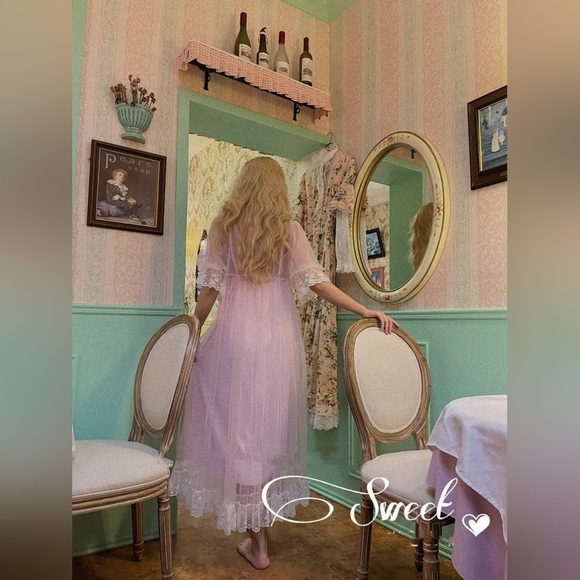 Vintage Kayser Babydoll Chemise Sleeping Set Barbiecore Dreamy Girlhoodcore Mesh - Picture 9 of 16